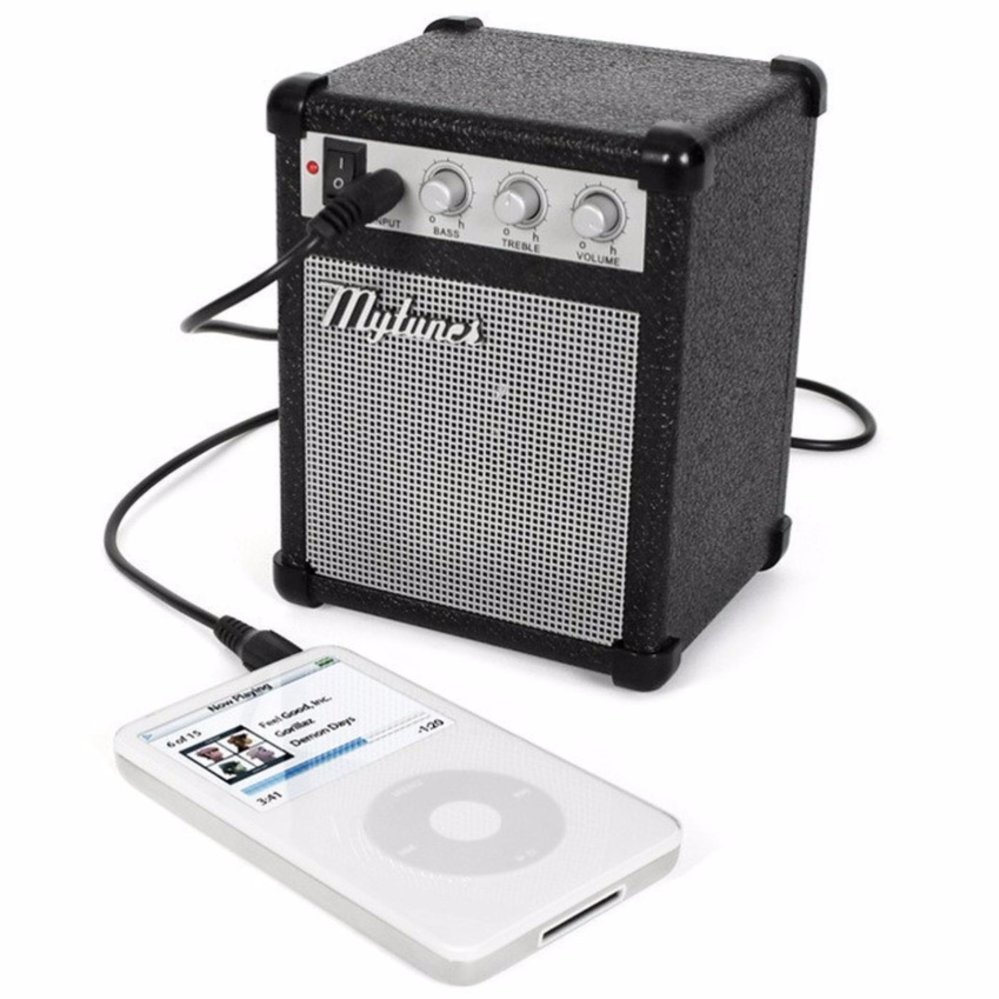 Teiton Portable Speaker MyAmp Classic Amplifier Music Guitar MP3 Player iPod iPhone Ponsel Handphone Laptop Aksesoris Musik Audio Video Unik Mirip Amplifier Gitar Adjustable Volume Treble Bass Suara Jernih Portabel Mudah Dibawa Desain Menarik - Hitam