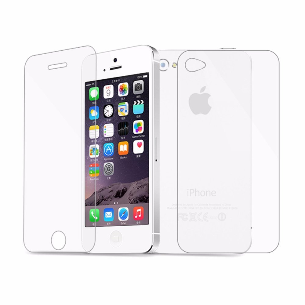 Vn Apple iPhone 4 / 4S / 4G Tempered Glass 9H Screen Protector 0.32mm Depan Belakang - Bening Transparan
