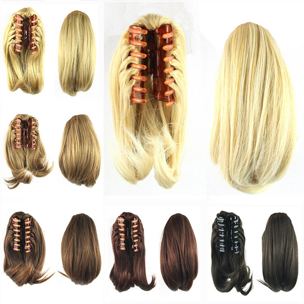 Terbaru Pendek Ekor Kuda Bergelombang Wig Ekstensi Rambut Sintetis Claw Clip Aksesoris Rambut Potongan Rambut-Warna 4010-Intl