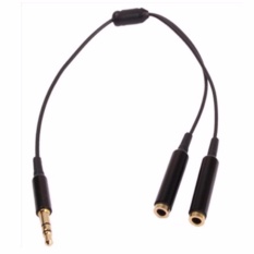 Termurah !! Aux Audio Cable 3.5mm Male Jack To 2 X 3.5mm Female Jack Hitam Black - Kabel Adaptor Adapter Convert Konverter Jack 3.5 Mm
