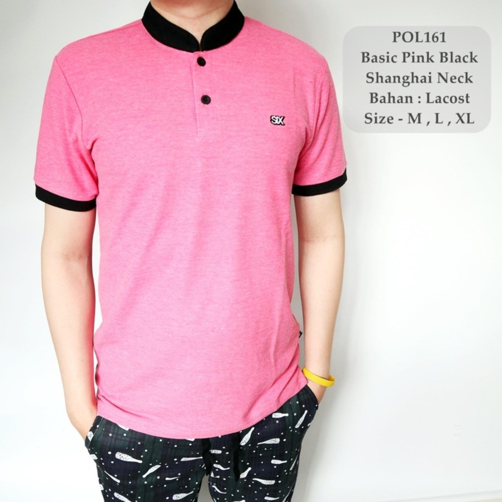 TGF Kaos Berkerah Polo Cowok Basic Pink Black Shanghai Neck Distro - 161