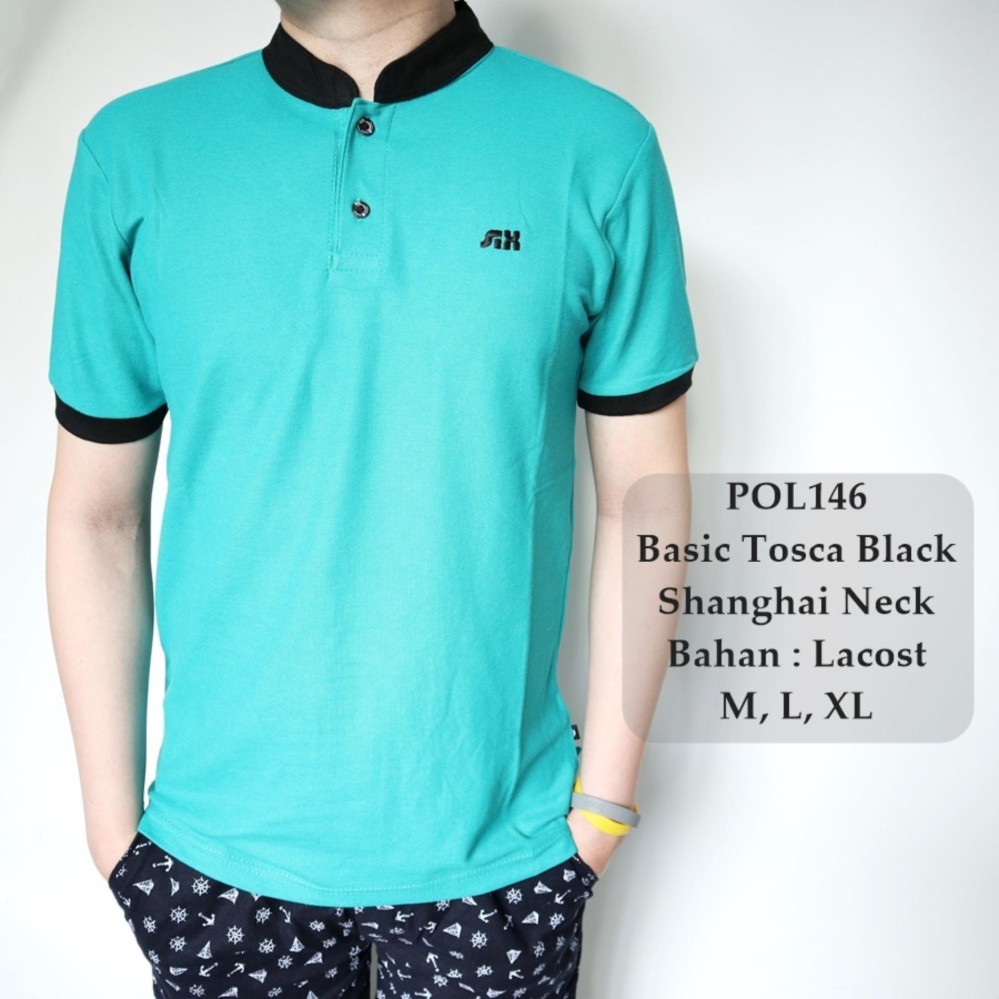 TGF Kaos Berkerah Polo Cowok Style Basic Tosca Black Shanghai Neck - 146