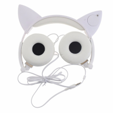 Kualitas terbaik TTLIFE Fashion ROPS berkedap-kedip Berpijar kucing telinga Headphone Headset Headphone dengan permainan cahaya LED untuk PC komputer Laptop ponsel (putih)