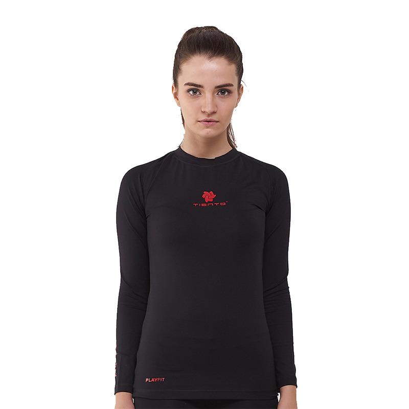 Tiento Baselayer Baju Kaos Ketat Manset Lengan Panjang Hitam Merah Rashguard Compression Base Layer Olahraga Lari Sepak Bola Futsal Voli Running Renang Diving Sepeda Golf Original