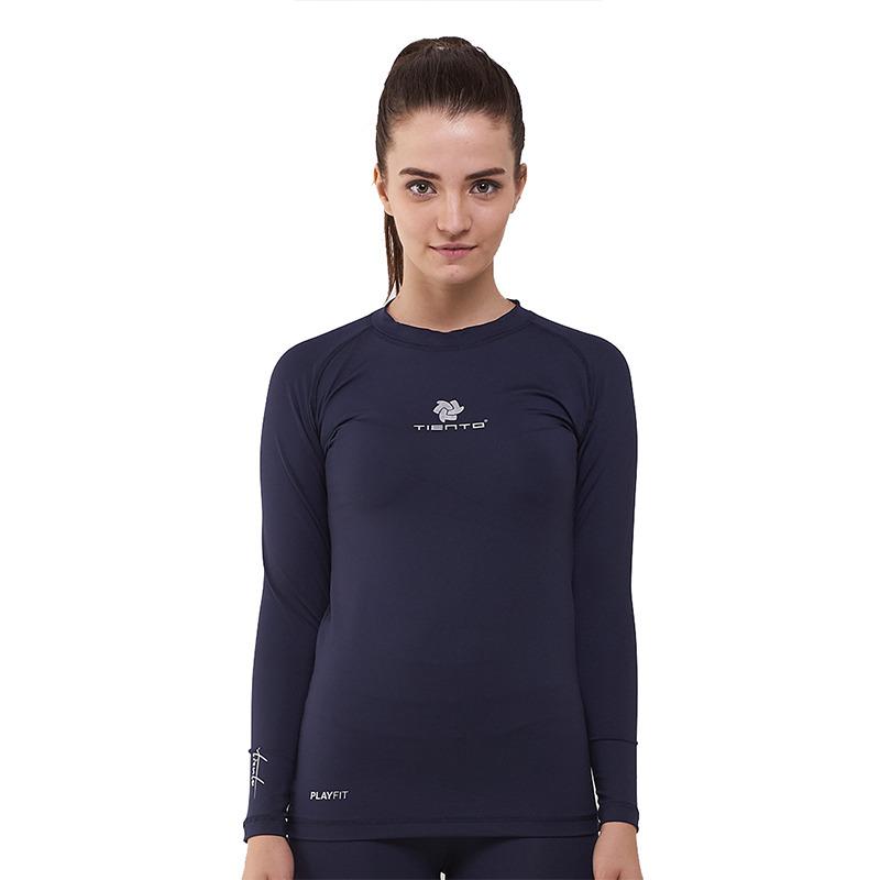 Tiento Baselayer Baju Kaos Ketat Manset Lengan Panjang Navy Silver Rashguard Compression Base Layer Olahraga Lari Sepak Bola Futsal Voli Running Renang Diving Sepeda Golf Original