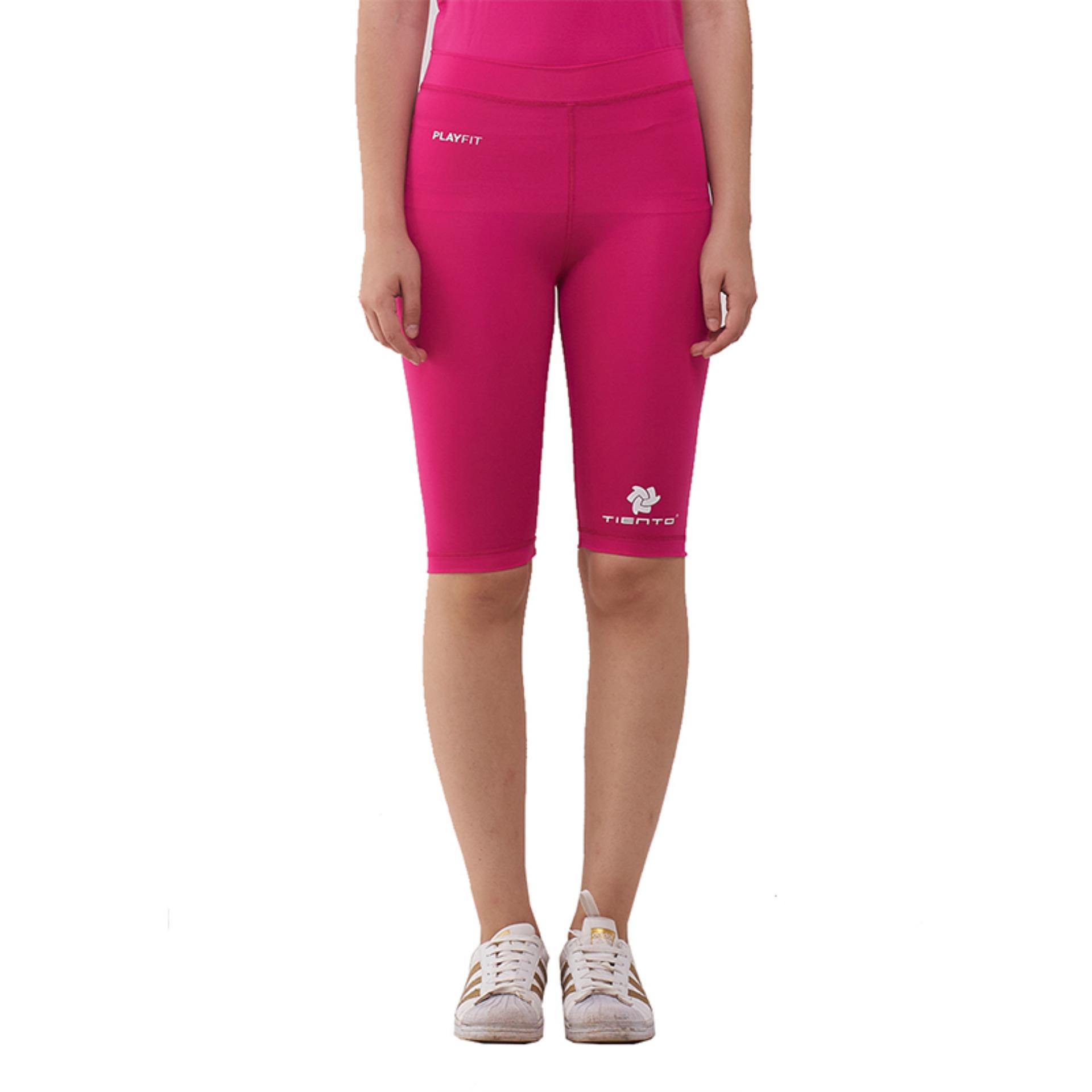 Tiento Baselayer Celana Ketat Selutut Pink Fanta Leging Pants Legging Wanita dan Pria Compression Lari Senam Zumba Yoga Running Futsal Sepakbola Renang Diving Voli Sepeda Original