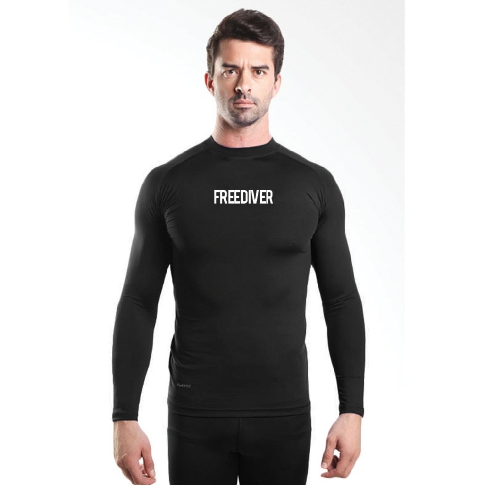 Tiento Baselayer Long Sleeve Black Freediver Baju Kaos Lengan Panjang Ketat Manset Rashguard Compression Base Layer Olahraga Lari Sepak Bola Futsal Voli Running Renang Diving Sepeda Golf Original