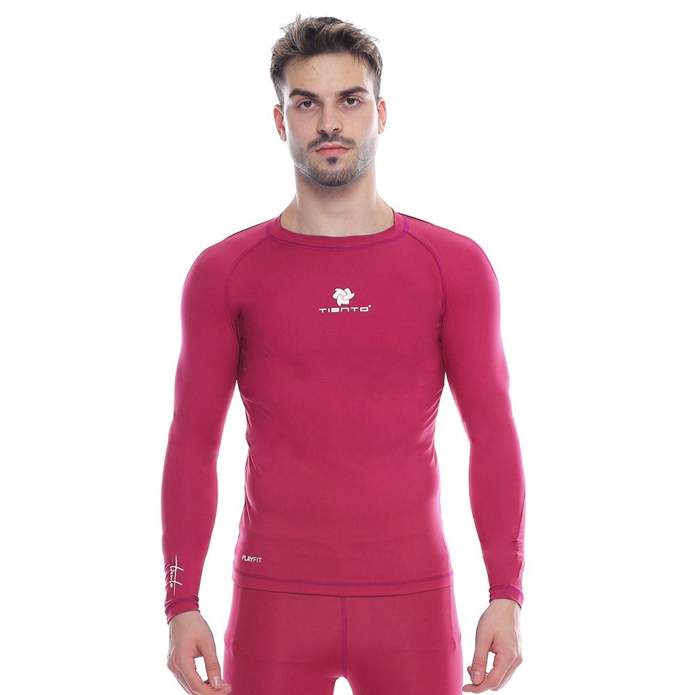 Tiento Baselayer Long Sleeve Pink Fanta Baju Kaos Lengan Panjang Ketat Manset Rashguard Compression Base Layer Olahraga Lari Sepak Bola Futsal Voli Running Renang Diving Sepeda Golf Original