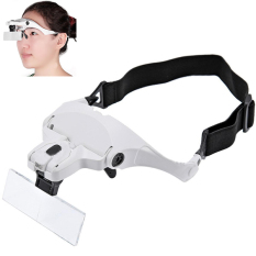Tigaduasatu Kaca Pembesar Kacamata 2 Led 5 Lensa Eyeglasses Bracket Headband - Putih