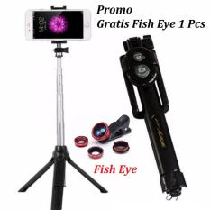 Paket Selfie Tongsis HP 3 IN 1 With Remote Wireless Shutter Limited Edition 7STAR - Tongsis Bluetooth 7STAR 3 in 1 Dengan Bluetooth + Gratis Fish Eye Lensa Kamera HP