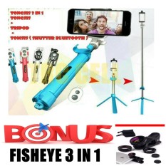 Tongsis 3 in 1 With Bluetooth + Tripod Selfie Stick + Bonus Fisheye 3 in 1