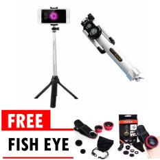 Tongsis Multi Function Build In Tripod Selfie Stick With Bluetooth Extendable Folding Stick for Iphone Smartphone Free Fish Eye