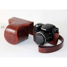 Kulit PU Paling Bagus Tas Wadah Kamera Cover dengan Tali Bahu untuk Canonpowershot SX500/SX510 Kopi (Kamera Tidak Termasuk)-Intl