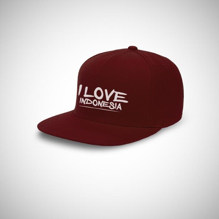 Topi Snapback I Love Indonesia - Maroon
