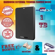 Toshiba Canvio Basic 1TB - HDD / HD / Hardisk Eksternal - Hitam - Gratis Usb Otg Mini Reader + Kabel Charger Micro Tali Warna