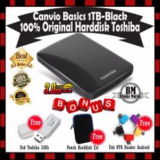 Toshiba Canvio Basics 1TB - HDD / HD / Hardisk Eksternal - Hitam GRATIS Usb TOSHIBA 32GB + Pouch Harddisk & Usb OTG Reader Android