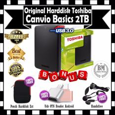 Toshiba Canvio Basics 2TB - HDD / HD / Hardisk Eksternal - Hitam GRATIS Pouch Harddisk Ext + Usb OTG Reader Mini & Handsfree