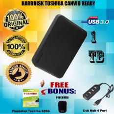 Toshiba Canvio Ready 1TB Harddisk External - Gratis Flashdisk 32Gb Toshiba + Pouch Harddisk + Usb Hub 4 Port