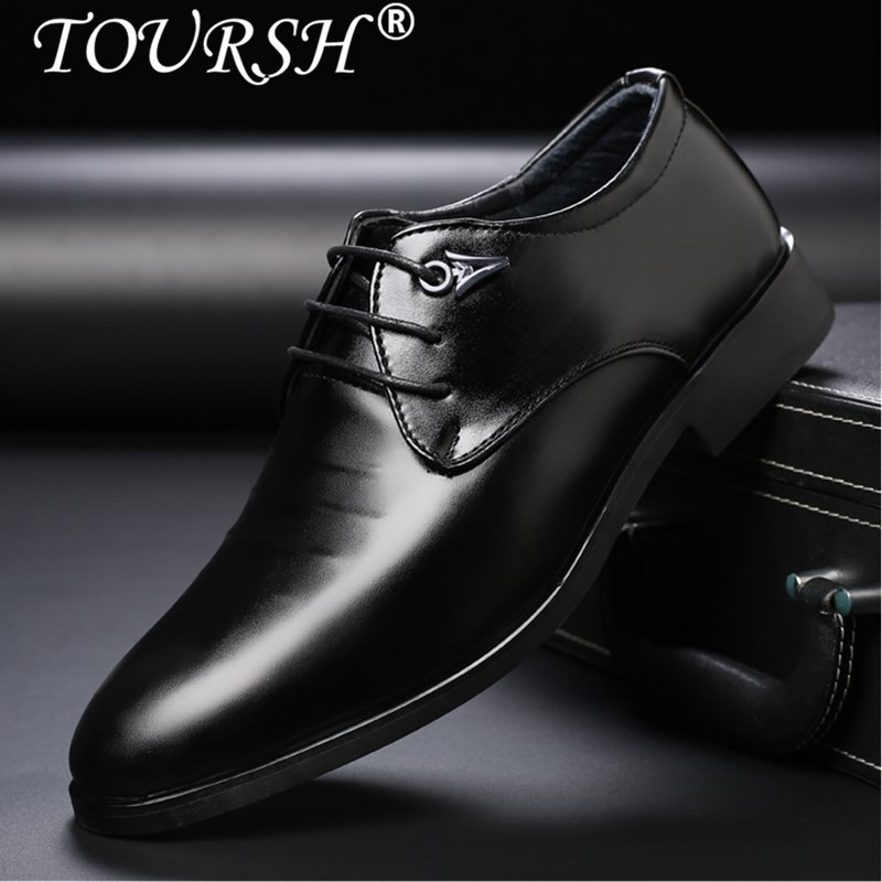 TOURSH Gaun Bisnis Pria Formal Sepatu Pernikahan Fashion Sepatu Kulit Asli Alas Kaki Flats Oxford Sepatu untuk Pria-Intl