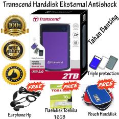 Transcend Storejet Harddisk Eksternal Antishock / Tahan Banting 25H3 2TB - Ungu + Gratis Flashdisk 16Gb Toshiba Usb 2.0 + Pouch Harddisk + Earphone Hp