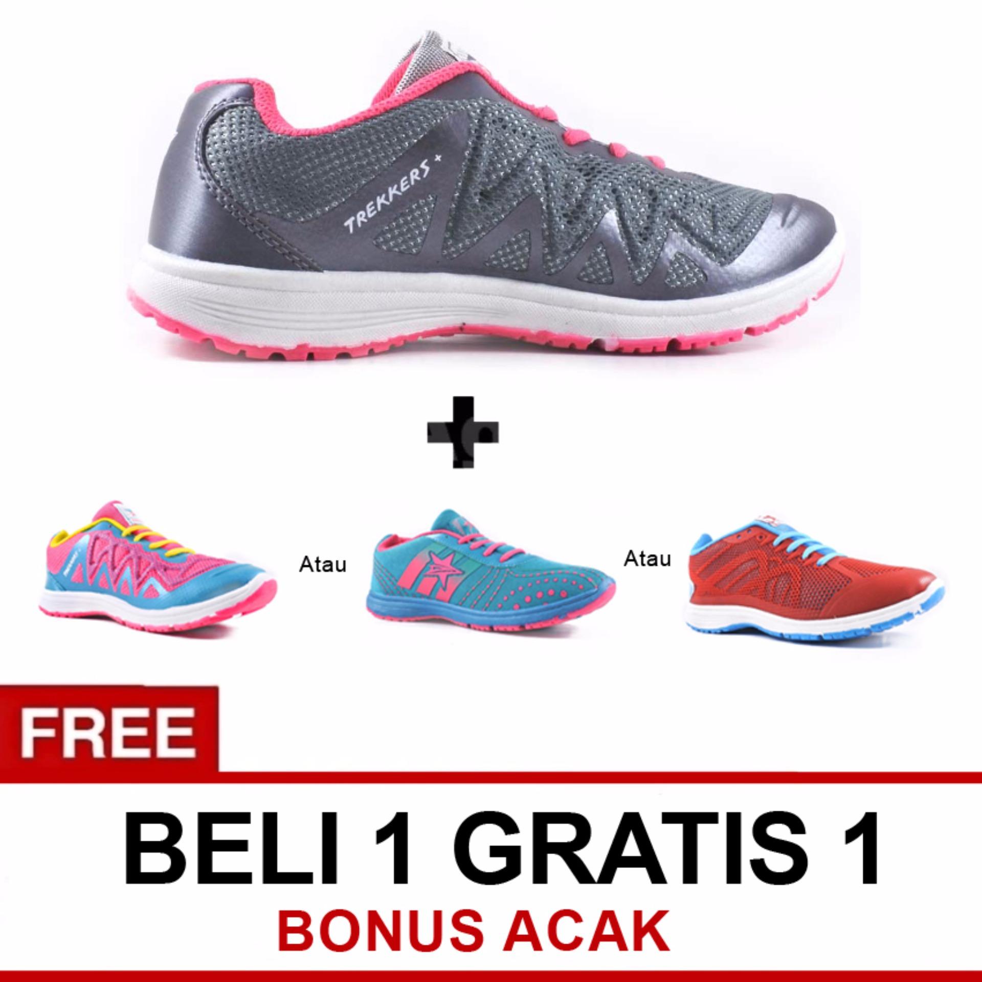 Trekkers RL-P-Everest Sepatu Olahraga Wanita Warna Abu Tua / Abu Muda - Beli 1 Gratis 1 Random