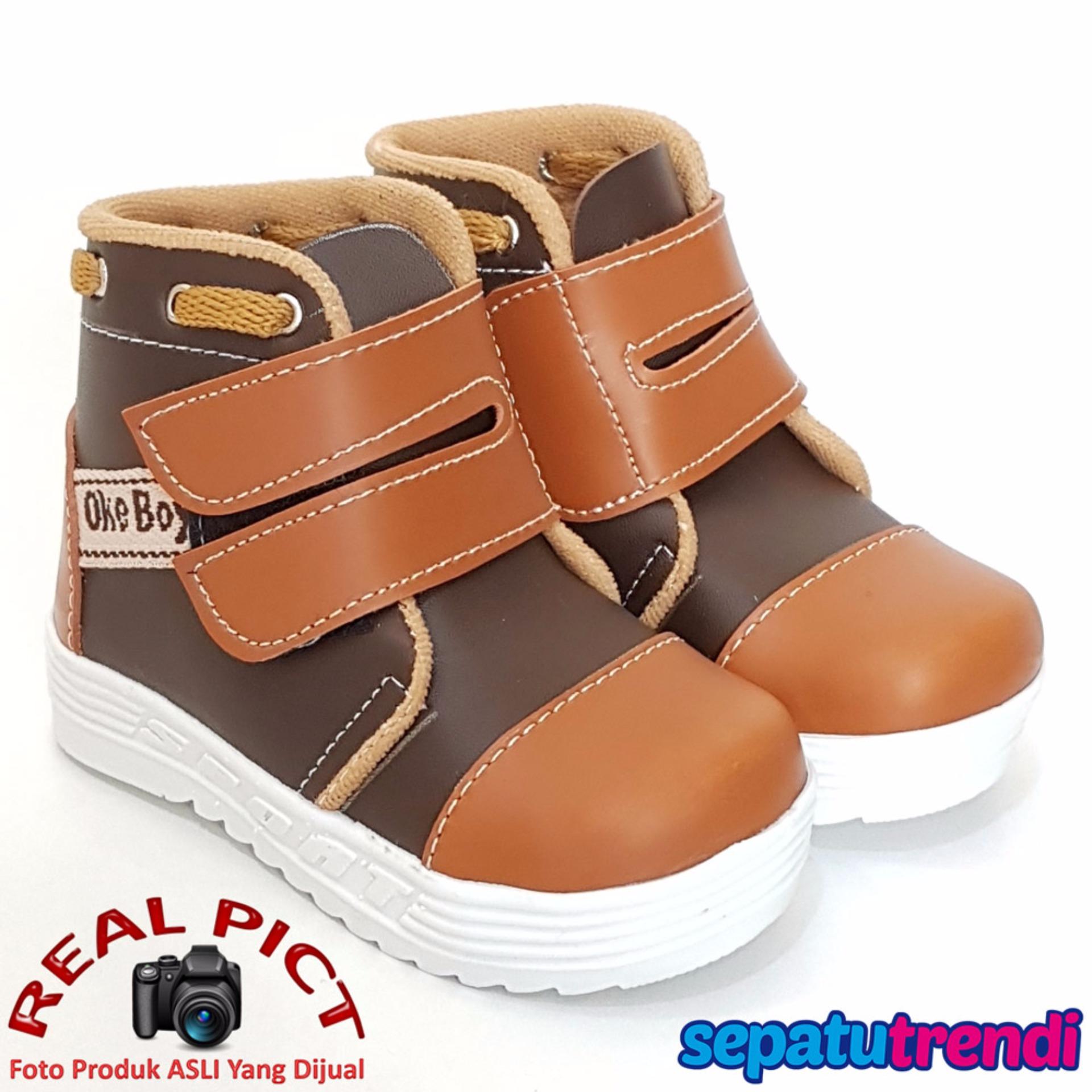 TrendiShoes Sepatu Boot Anak Laki Velvro Keren OKBSP - Coklat Tan
