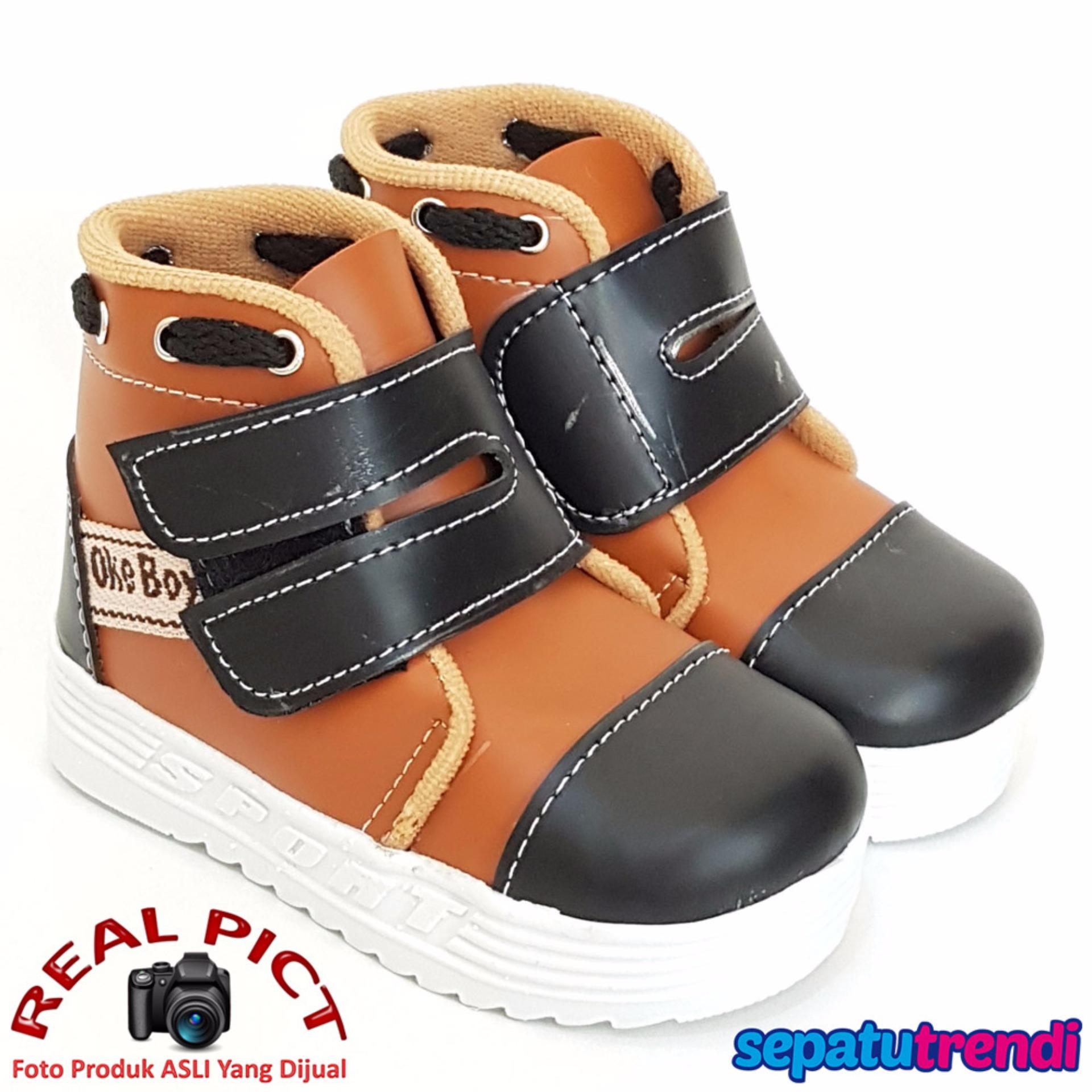 TrendiShoes Sepatu Boot Anak Laki Velvro Keren OKBSP - Tan Hitam
