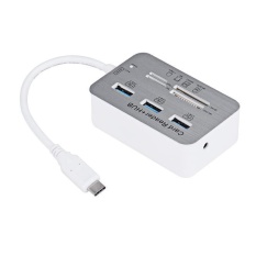 Tipe C 3 Port Aluminium USB 3.0 Hub dengan MS SD M2 TF Multi-In-1 Pembaca Kartu-Intl