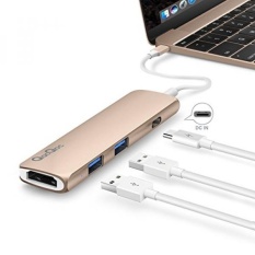 Tipe-C Multi-Port HUB Adaptor, USB-C Hub dengan Power Delivery 2 SuperSpeed USB 3.0 Port 1 HDMI Port 1 USB-C Port Pengisian Daya dengan PD Spesifikasi untuk Macbook 12 Inci, Paduan Aluminium Bangun (Emas)-Intl