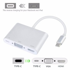 Tipe C untuk HDMI & VGA Adapter, LMCo Tipe C USB 3.1 Hub USB-C untuk USB3.0/HDMI (4 K X 2 K) + VGA/TYPE C Perempuan Charger Adapter untuk Sabuk Reflektif Baru-Intl