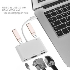 Tipe-c Ke VGA + HDMI + Tipe-c + Dua USB3.0 Charging Converter untuk Macbook Putih- INTL