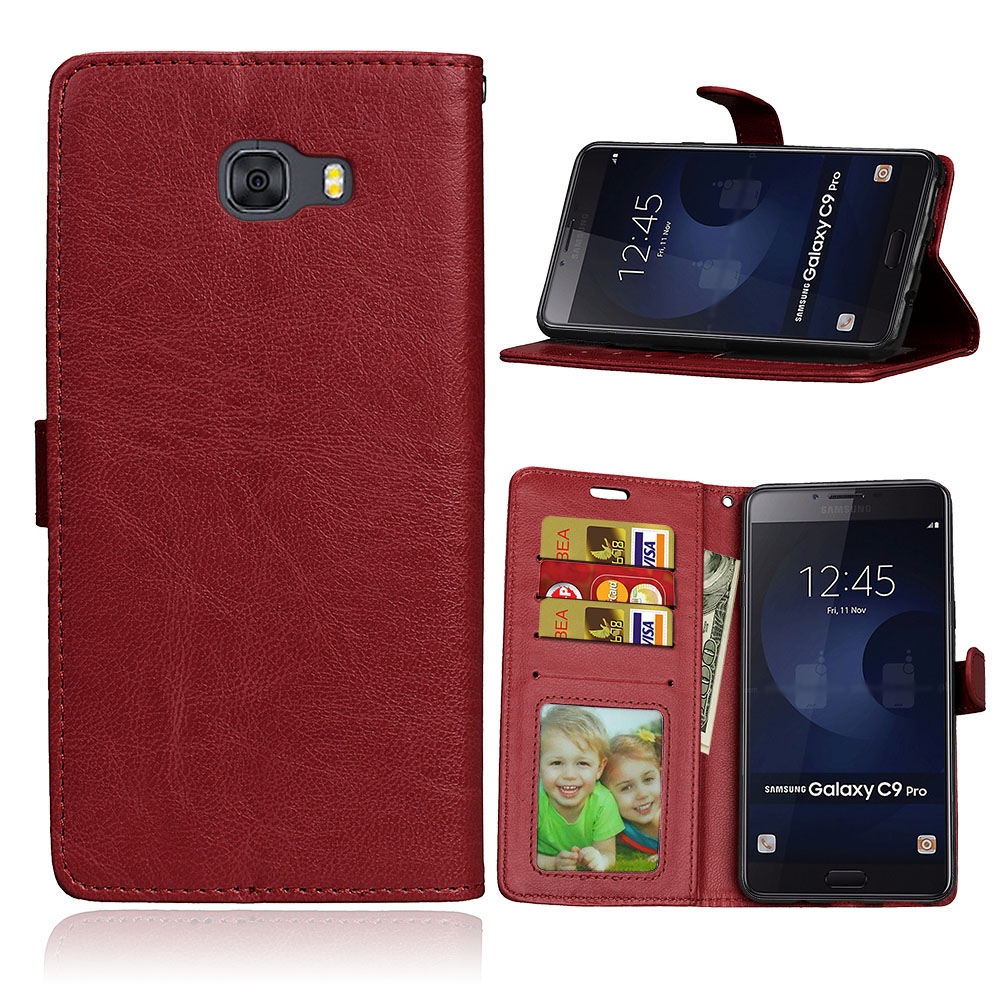 Ueokeird Mewah PU Leather Wallet Flip Protective Case Cover dengan Slot Kartu dan Stand untuk Samsung Galaxy C9 Pro- INTL