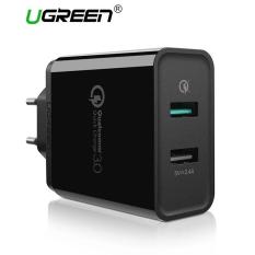 UGREEN Charger Dual USB untuk Samsung Xiaomi Redmi Hawei ASUS Zenfone LG iPhone Dengan Kabel 3.0 Untuk Mencharge Cepat Warna Hitam