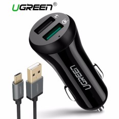 UGREEN Pengisi Daya Cepat 3.0 Mobil untuk Xiaomi Redmi Samsung LG ASUS Zenfone OPPO VIVO Port USB Ganda 30 W Adaptor Mobil Cepat Dengan 1 Meter Kabel Pengisi Daya Mikro usb Cepat