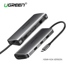 UGREEN Type C Hub 9 in 1 with HDMI VGA, PD Charge, Gigabit Ethernet Port, 3 USB 3.0 Ports, SD TF Card Reader USB C 3.1 Adapter Dock Station for Macbook Pro 2017 2016 Dark Grey