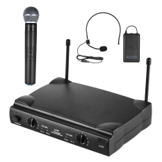 UHF Dual Saluran Mikrofon Nirkabel Mic Sistem dengan 1 Pemancar Bodypack 1 Headset dan 1 Mikrofon Genggam Receiver 6.35mm Kabel Audio-Intl