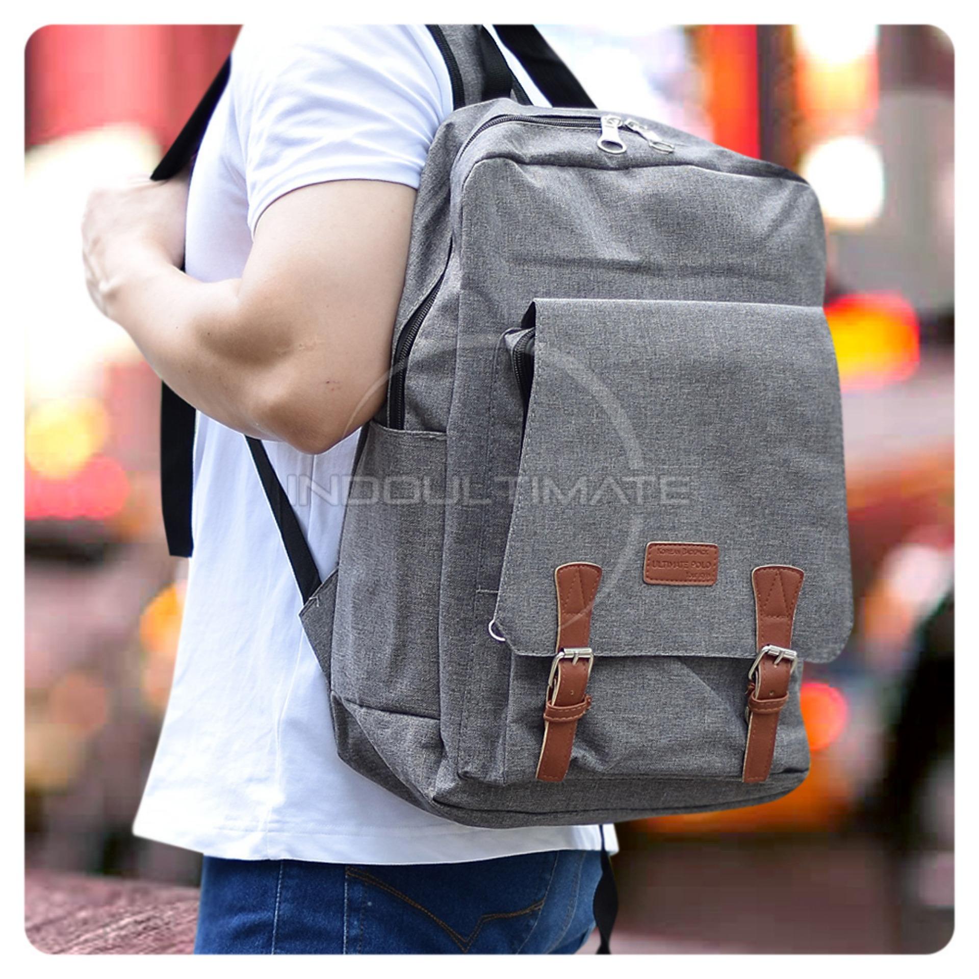 Ultimate Polo Backpack Korean Pria Wanita 853 / Tas Sekolah Anak / Tas Ransel Laptop Kanvas Kualitas Ori Import - Gray
