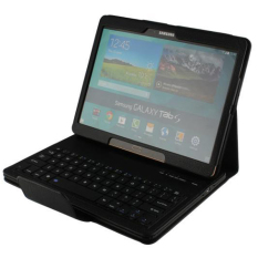 Keyboard Bluetooth sangat tipis dilepas dapat dilepas untuk kasus kulit penutup Samsung Galaxy Tab S 10.5 inci tablet SM-T800 SM-T805 dengan Bluetooth Remote rana kamera - Hitam