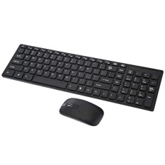 Ultra Slim Wireless 2.4G Keyboard dan Mouse Set dengan USB Bluetooth Receiver untuk PC Laptop Android Smart TV Hitam -Intl