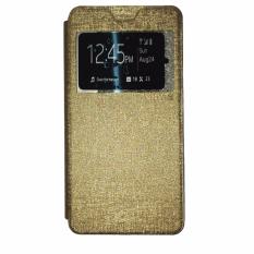 Ume Alcatel Flash 2 Ukuran 5.0 Inch Flipshell / Flip Cover / Leather Case / Sarung Case Alcatel Flash 2 / Sarung HP / Sarung Handphone / View - Gold