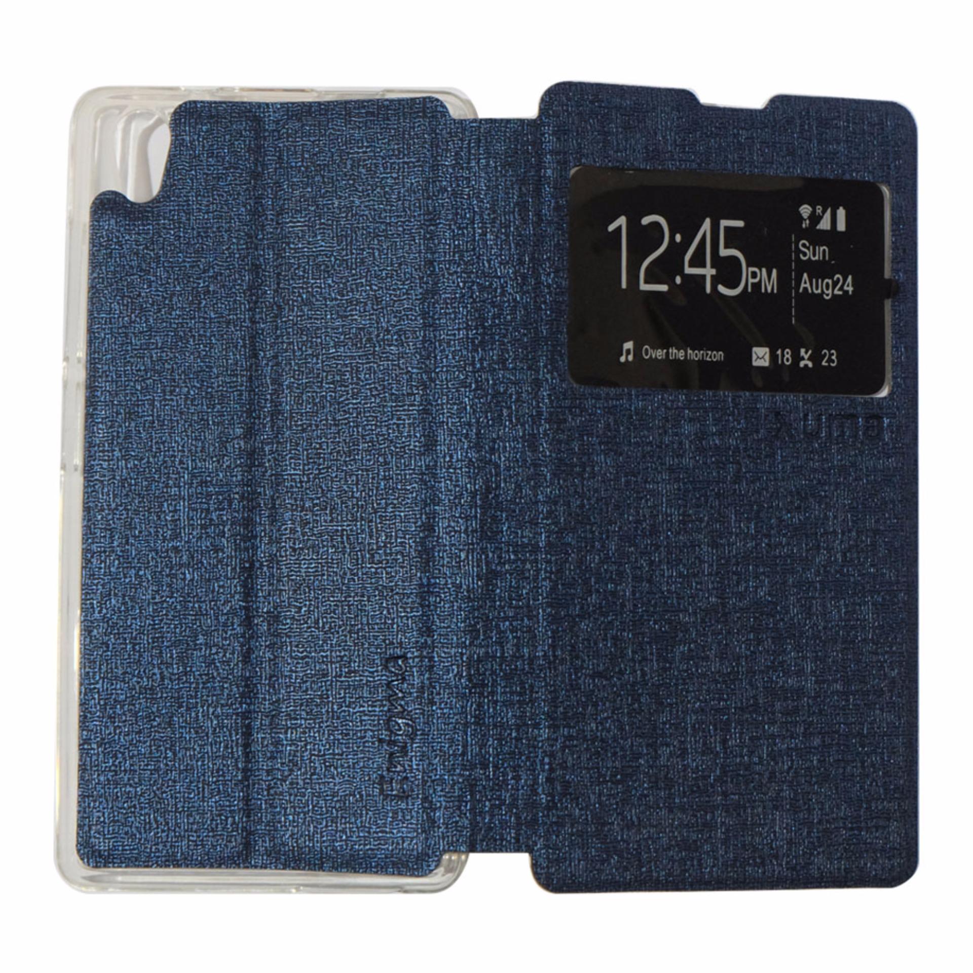 Ume Leather Cover Infinix Hot 2 X510 / Infinix X510 Leather Case Sarung / Flipshell / Flip Cover Kulit / Sarung HP / Flip Cover Infinix Hot 2 X510 / Infinix X510 / Sarung Handphone Kulit Sintetis - Biru Tua / Navy