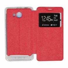 Ume Lenovo A7700 View / Flip Cover / Flipshell / Leather Case / Sarung Case / Sarung HP Lenovo A7700 / Sarung Handphone Kulit Sintetis - Merah