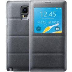 Paman Sam Smart View Auto Sleep Wake Shell dengan Chip Asli Baterai Bagleather Case Flip Cover untuk Samsung Galaxy Note 4 N9100 (Hitam) -Intl