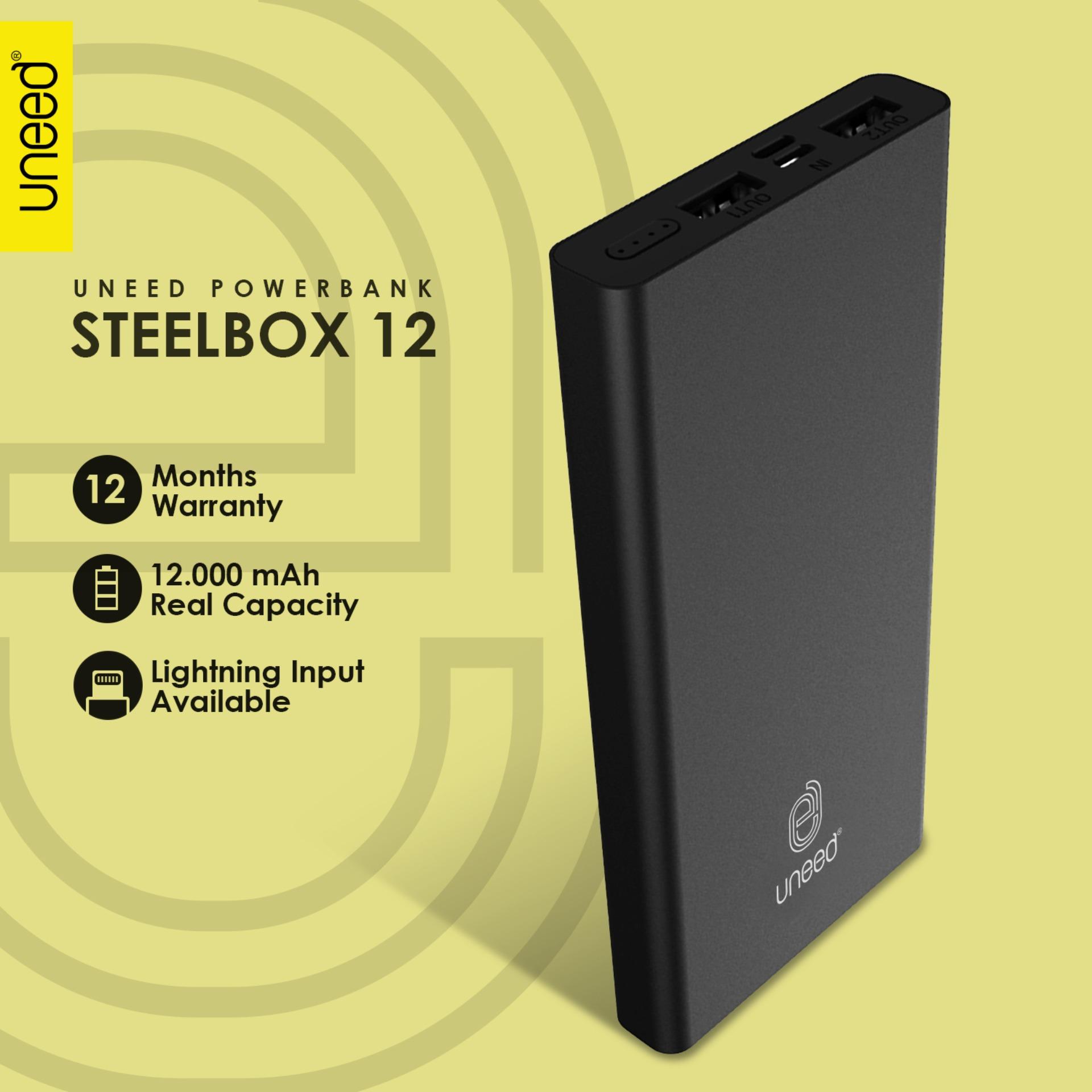 UNEED SteelBox 12 Powerbank 12000mAh Polymer Battery Dual Port Real Capacity - Original