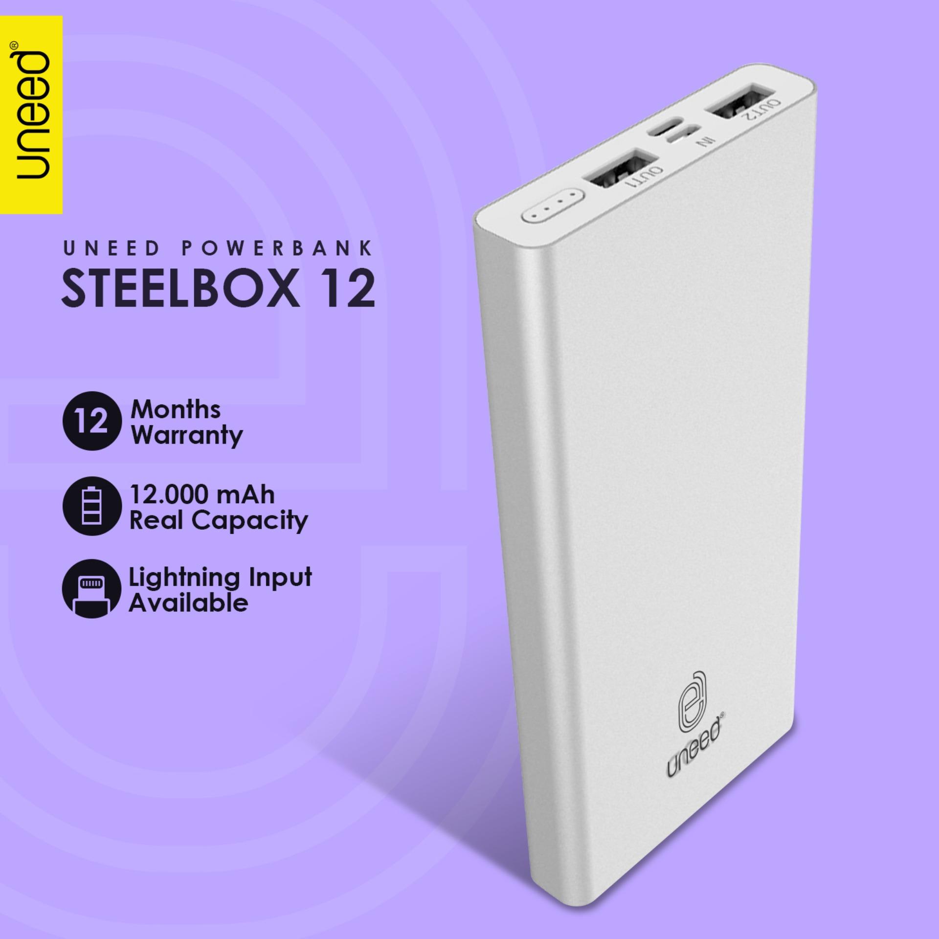 UNEED SteelBox 12 Powerbank 12000mAh Polymer Battery Dual Port Real Capacity - Original