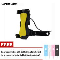 uNiQue Holder Motor UCH-06M With USB Charger Smartphone for Motorcycle - Spion Holder Motor Charger Aki Untuk Vario Mio JUpiter MX Hitam FREE KABEL MICRO USB AND LIGHTNING KABEL JOYROOM S-118 RANDOM COLOR