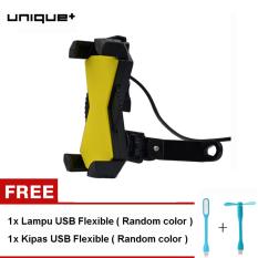 uNiQue Holder Motor UCH-06M With USB Charger Smartphone for Motorcycle - Spion Holder Motor V2 Charger Aki Untuk Vario Mio JUpiter MX Hitam FREE LAMPU USB + KIPAS USB RANDOM COLOR