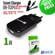 Unity Charger Adaptor UN-TC04 Support Android / BB / Other Smartphones + Free Kabel Micro USB 1 Meter - Hitam