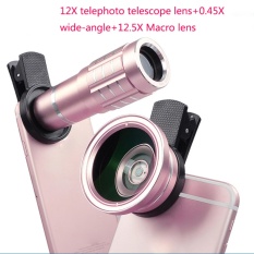 Universal 12X Lensa Tele Zoom + 0.45X Wide Angle Lensa + 12.5X Super Lensa Makro untuk iPhone 7/6 S/6 Plus /5/4 Samsung HTC-Intl