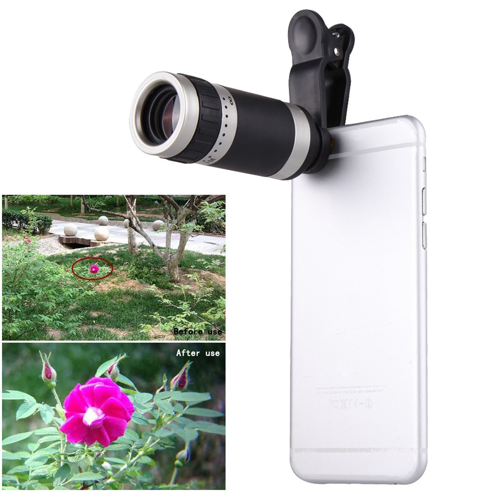 Universal 8 X Perkecil Tampilan HD Teleskop Optik Lensa For Kamera Ponsel Perak